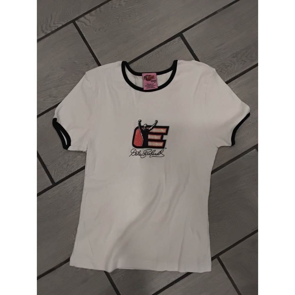 Dale‎ Earnhardt Winners Circle Ladies Ringer T-Shirt White Black NASCAR Size M